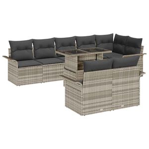 vidaXL Градински Софа Комплект 9 pcs Светлосиво Полиратан