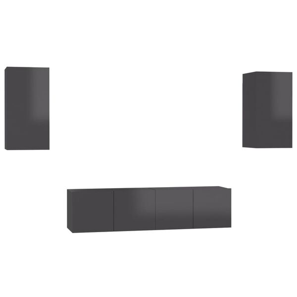 vidaXL Комплект ТВ шкафове от 4 части, сив гланц, инженерно дърво