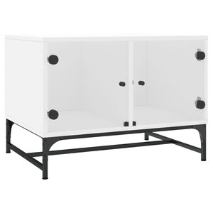 vidaXL Маса за кафе със стъклени врати, бял, 68,5x50x50 см