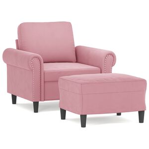 vidaXL Кресло с табуретка, розово, 60 см, кадифе