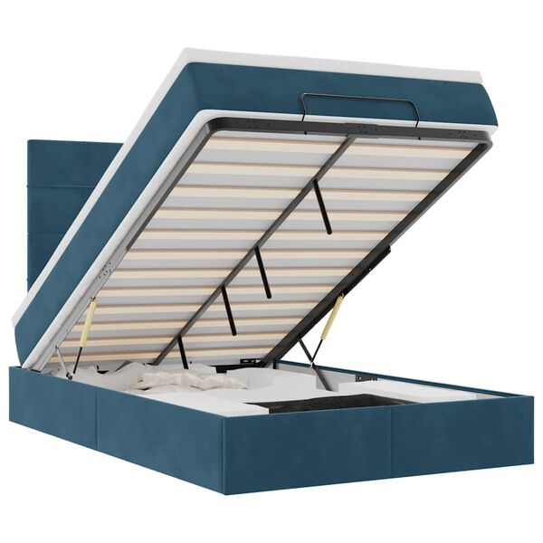 vidaXL Османска легло с матраци и LED, тъмносиньо, 120x190 см, кадифе