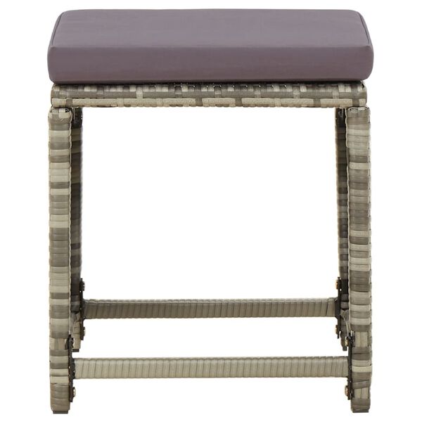 vidaXL Градински табуретки с възглавници, 4 бр, полиратан, сиви