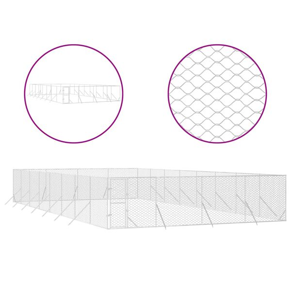 vidaXL Външна клетка за куче сребриста 8x16x2 м поцинкована стомана