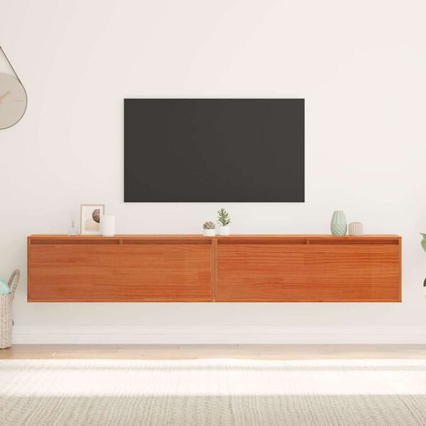 vidaXL Стенен шкаф Кафяво с восъчно покритие Солидно борово дърво