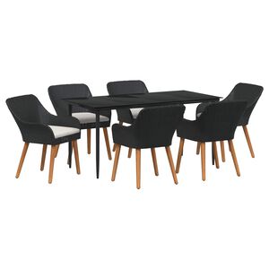 vidaXL Комплект за хранене в градината 7 pcs Черно полиратан