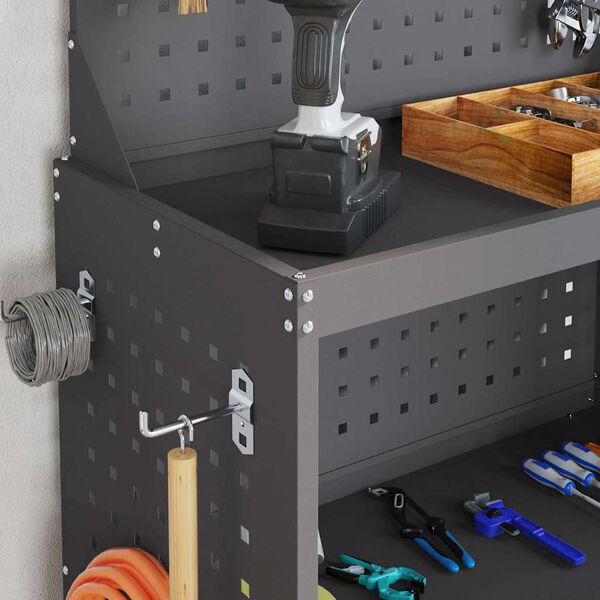 vidaXL Карача за инструменти с рафт с колело Черно 65 x 35 x 111 см