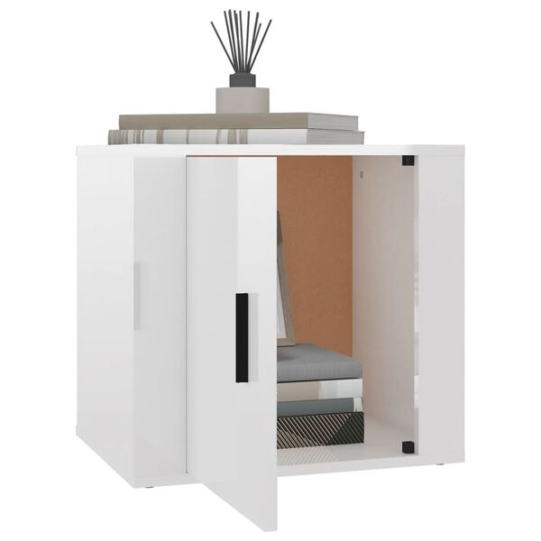 vidaXL Нощно шкафче, бял гланц, 50x39x47 см