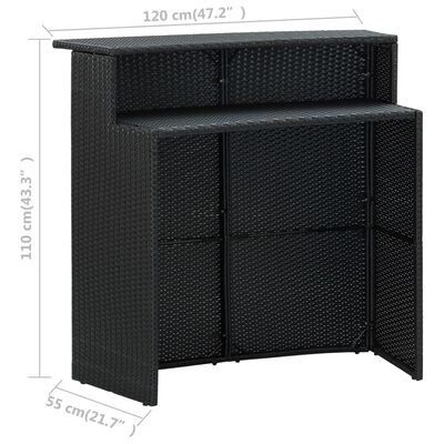 vidaXL Градински бар комплект с възглавници, 3 части, черен