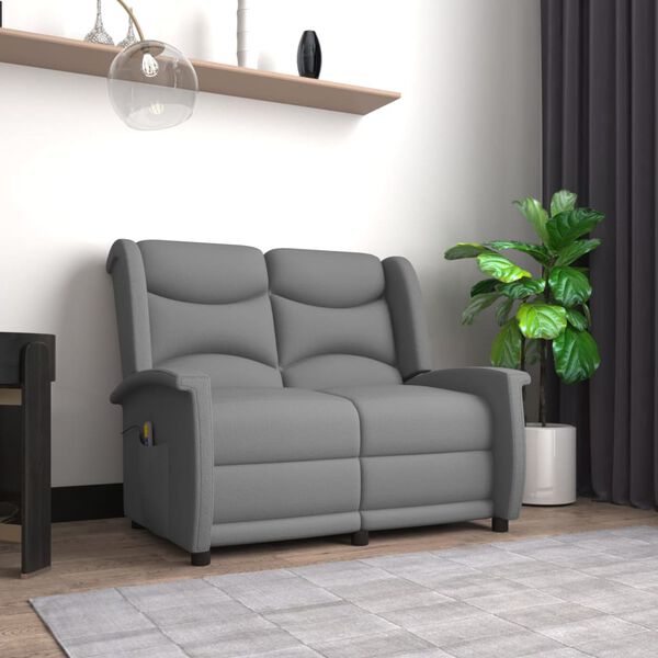 vidaXL 2-местен масажен реклайнер, светлосив, микрофибърна тъкан