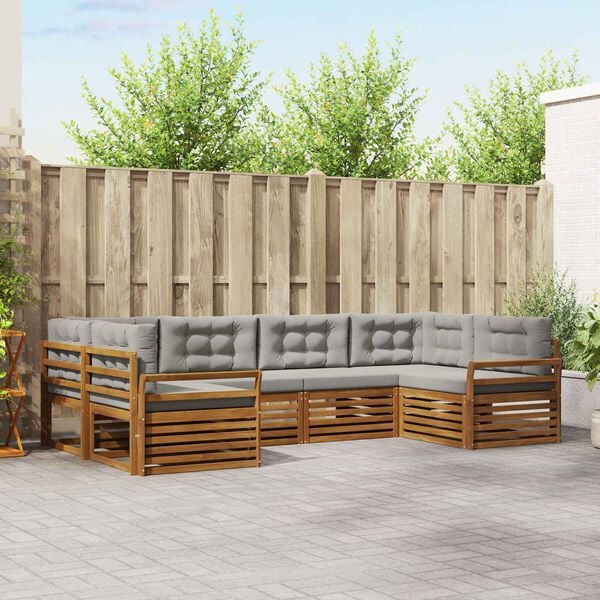 vidaXL Комплект дивани за открито 6 pcs Естествено и светло сиво