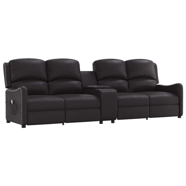 vidaXL 4-местен масажен реклайнер с държачи за чаши, черно, еко кожа