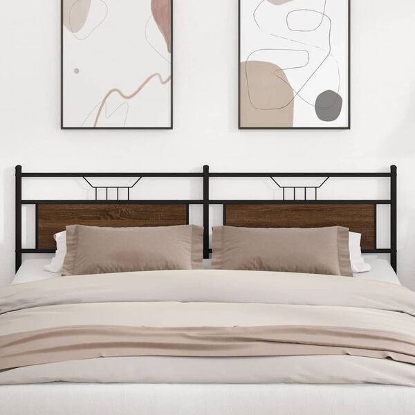 vidaXL Резервна табла за легло, кафяв дъб, 193 см, инженерно дърво и стомана