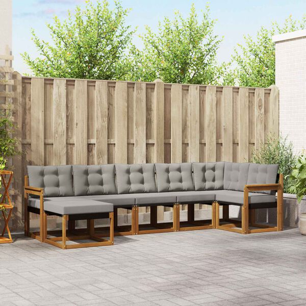 vidaXL Комплект дивани за открито 7 pcs Естествено и светло сиво