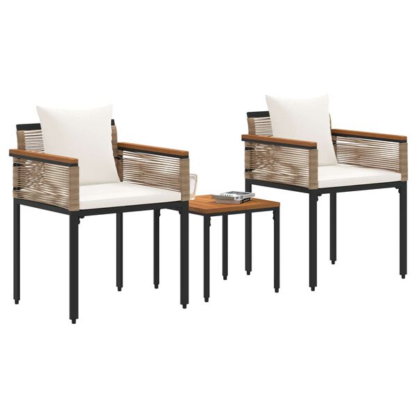 vidaXL Комплект за външни мебели 3 pcs Бежов и кремаво бял ПЕ ратан