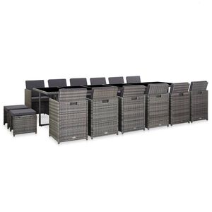 vidaXL Градински комплект с възглавници, 17 части, полиратан, сив