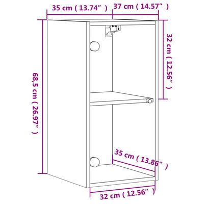 vidaXL Стенен шкаф със стъклени врати, бетонно сив, 35x37x68,5 см