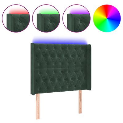 vidaXL LED горна табла за легло, тъмнозелена, 93x16x118/128 см, кадифе