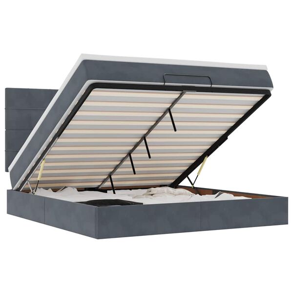 vidaXL Османска легло с матраци и LED, тъмносиво, 180x200 см, кадифе