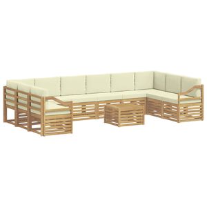 vidaXL Комплект дивани за открито 11 pcs Бяло и кремаво Полиестер