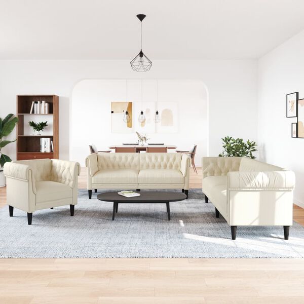 vidaXL Комплект дивани 3 части кремав текстил