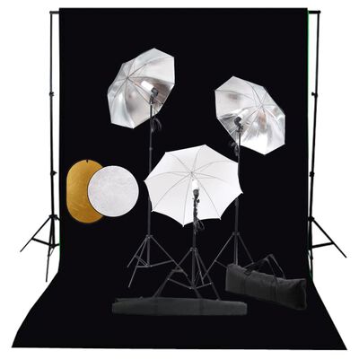 vidaXL Фотографски комплект за студио с лампи, чадъри, фон и рефлектор