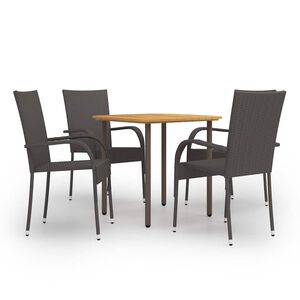 vidaXL Градински трапезен комплект, 5 части, полиратан, кафяв