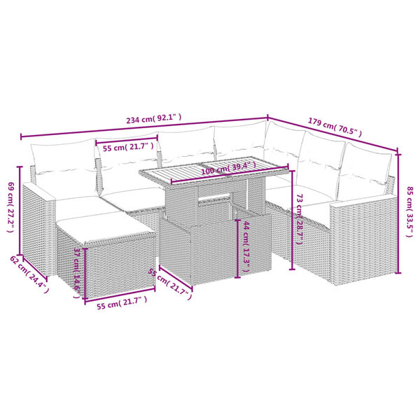vidaXL Градински комплект диван с възглавници 8 части черен полиратан