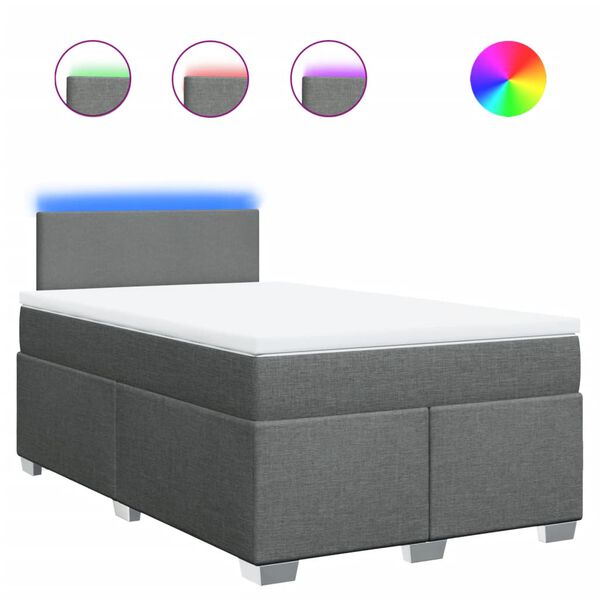 vidaXL Боксспринг легло с матрак, тъмносиво, 120x200 см, плат