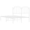vidaXL Метална рамка за легло с горна табла, бяла, 120x190 см