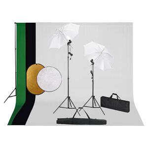 vidaXL Фотографски комплект за студио с лампи, чадъри, фон и рефлектор