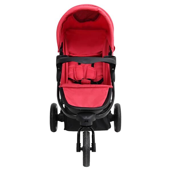 vidaXL Бебешка количка триколка, червено и черно, стомана