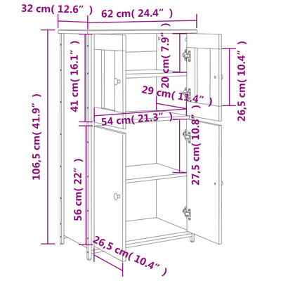 vidaXL Висок шкаф, сив сонома, 62x32x106,5 см, инженерно дърво