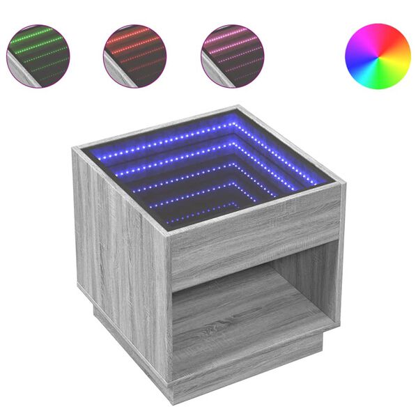 vidaXL Нощна масичка с Infinity LED, сив сонома, 50x50x50 см