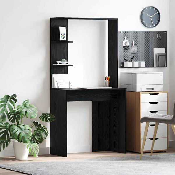 vidaXL Бюро с рафт Черния дъб 78,5 x 37 x 154,5 см Инженерно дърво