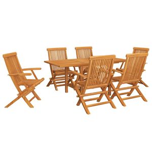 vidaXL Градински трапезен комплект, 7 части, тиково дърво масив