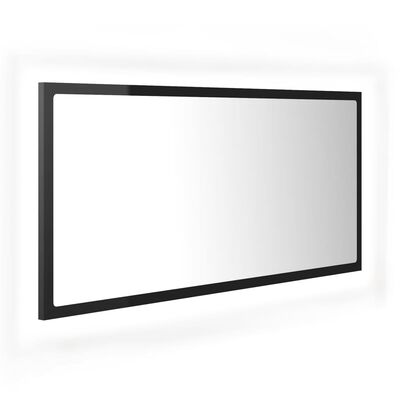 vidaXL LED огледало за баня, черен гланц, 90x8,5x37 см, акрил