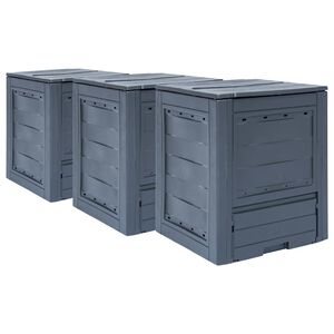vidaXL Градински компостери, 3 бр, сиви, 60x60x73 см, 780 л