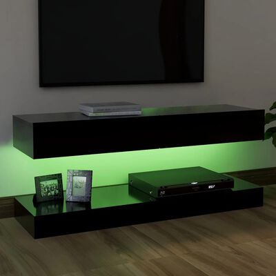 vidaXL ТВ шкаф с LED осветление, черен, 120x35 см
