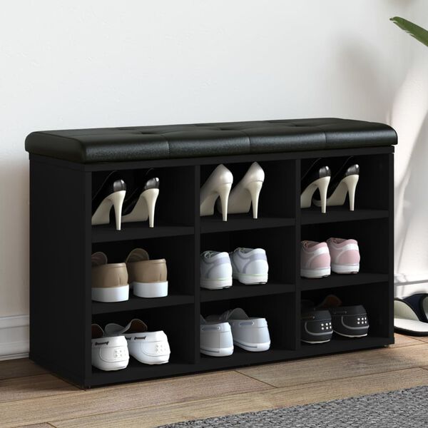 vidaXL Пейка за обувки, черна, 82x32x50 см, инженерно дърво