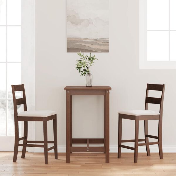 vidaXL Бар столове с възглавници 2 бр Кафяв масивен дървен каучук