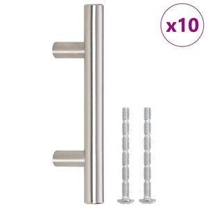 vidaXL Дръжки за шкафове, 10 бр, сребристи, дупки в центъра 64 мм обща дължина 100 мм, неръждаема стомана