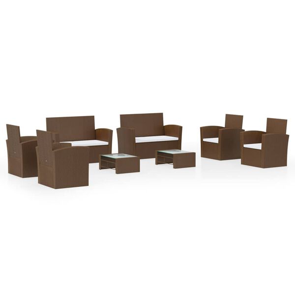 vidaXL Градински лаундж комплект с възглавници 8 части полиратан кафяв
