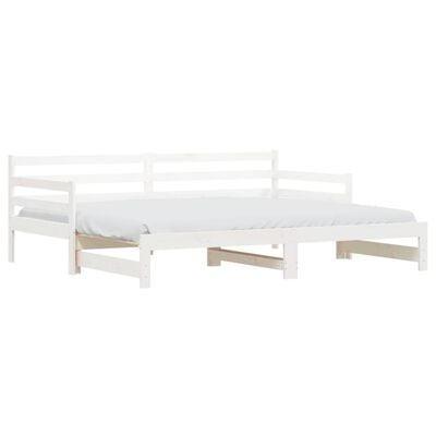 vidaXL Канапе с изтеглящо разтегателно легло бяло 90x200 см бор масив