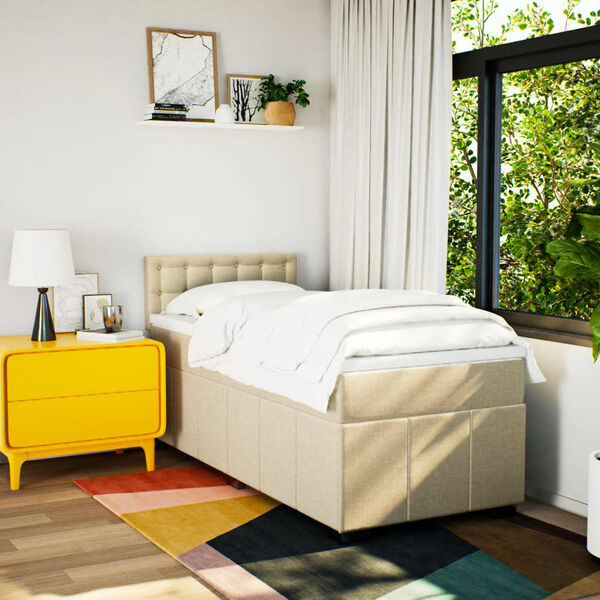 vidaXL Боксспринг легло с матрак, кремава, 90x200 см, плат