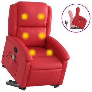 vidaXL Изправящ масажен реклайнер стол, червен, изкуствена кожа