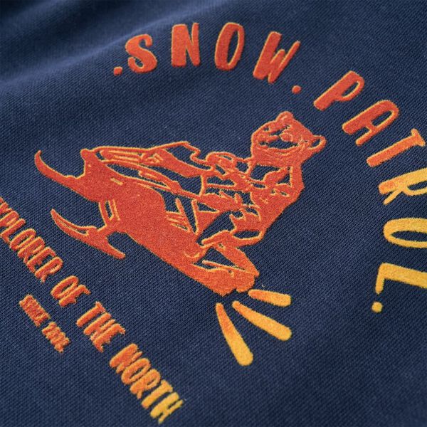 Детски суитшърт с качулка, тъмносин меланж и оранжево, 104