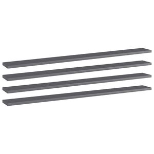 vidaXL Рафтове за етажерка, 4 бр, сив гланц, 100x10x1,5 см, ПДЧ