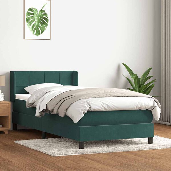 vidaXL Box Spring легло с матрак Тъмнозелено 90x220 cm Кадифе