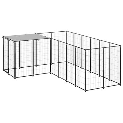 vidaXL Клетка за кучета, черна, 4,84 м², стомана