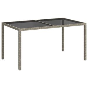 vidaXL Градинска маса, 150x90x75 см, закалено стъкло и полиратан, сива